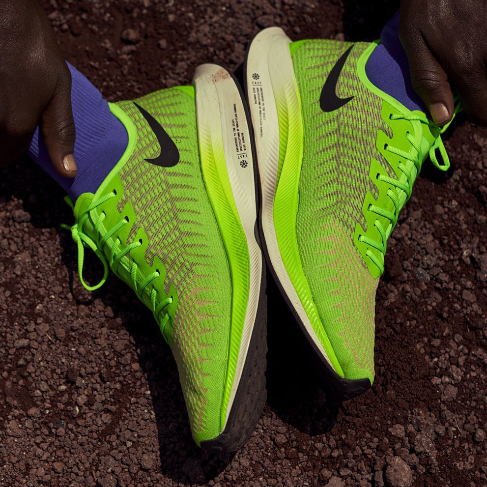 fluorescent green running shoes