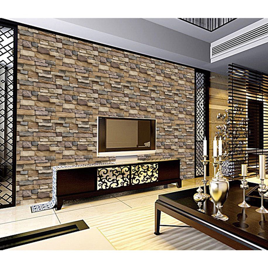 Wholesale Price 3d Stone Brick Wallpaper Pvc Wall Sticker Bedroom Living Room Background Decal Shopee Philippines