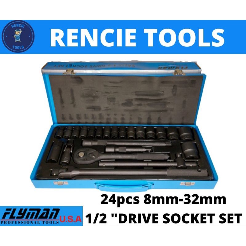 Flyman USA 24pcs Socket Set 1/2 Drive 8mm32mm Shopee Philippines