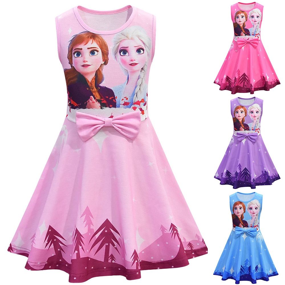 Dress For Kids Girl Frozen Alsa Cartoom Print Kid Dresses | Shopee ...