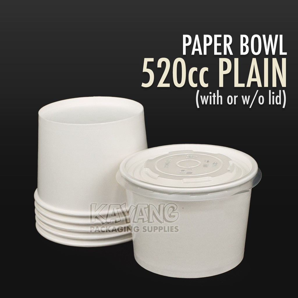 [50pcs] 520cc Plain Paper Bowl with or without Lid (Takip) | Shopee ...
