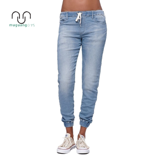 denim drawstring joggers womens