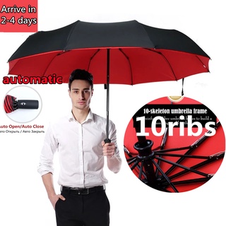 ✅10ribs automatic umbrella wind-resistant large-reinforced folding barometer coated umbrella