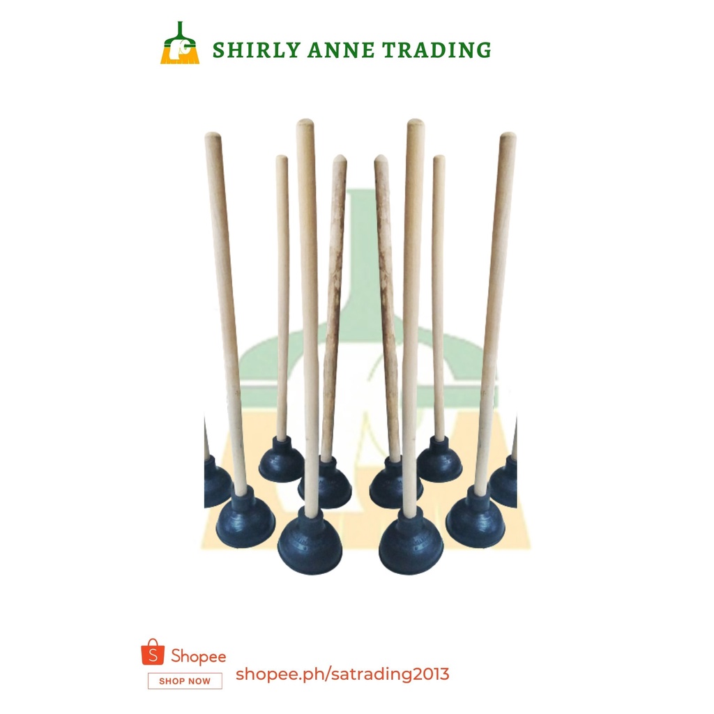 Toilet Bowl Pump for Clogged Toilet Bowl, Black Rubber with Wood Handle