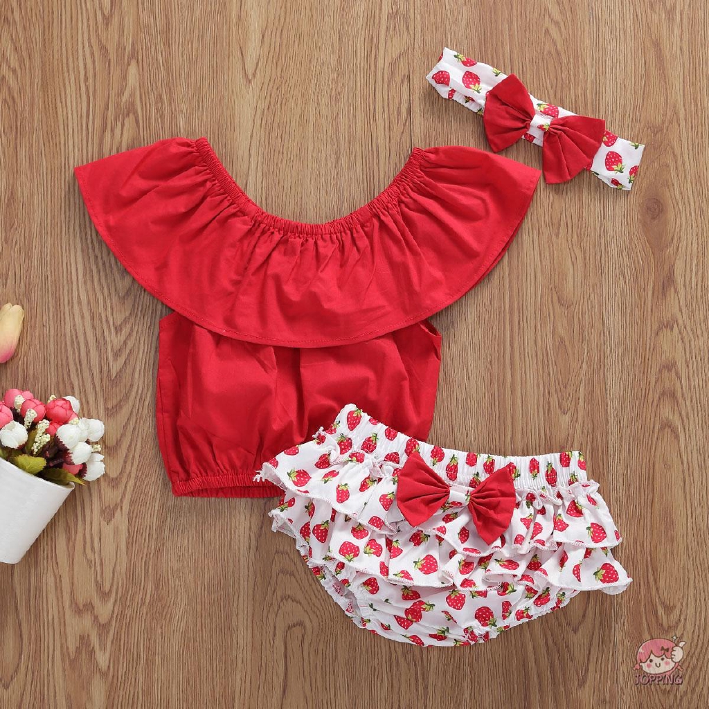 Headband Baby Girl 4Pcs Floral Print Outfit Set Ruffle Top+Bowknot Skirts+Shorts