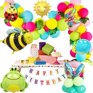 【Aperil】63pcs Happy Birthday Balloon Set Party Decoration Latex Balloon Home Decor Foil Balloon Field Insect Theme Butterfly Frog Ladybug Bee Snail Sun Balloon #7