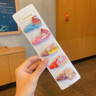 5Pcs/set Kawaii Hamburger Cake Design Hair Clips For Baby Girl Sweet Princess Kids Headwear Hair Accessories Cute Cartoon Animal Colorful Quicksand Sequins Children's BB Clip #4
