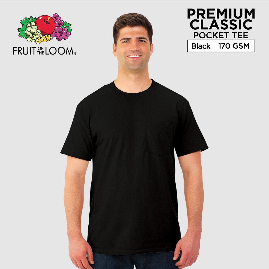 Fruit of the Loom Premium Classic Pocket Tee 100 Cotton Black Shopee