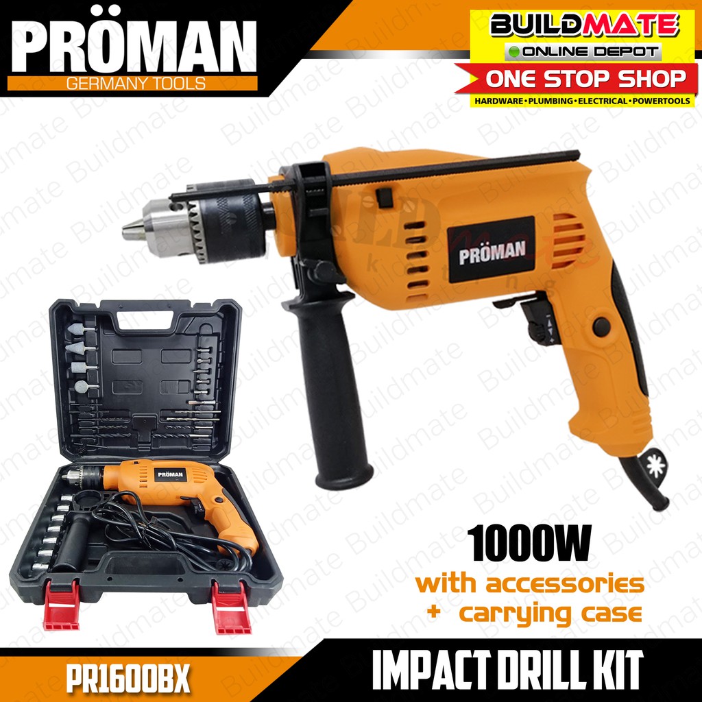 PROMAN Impact Drill Kit with Accessories & Case 1000W PR1600BX