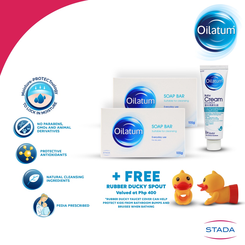 【Philippine cod】 Stada Oilatum Soap Bar 100g Pack of 2 and Oilatum Baby Cream 30g + FREE Rubber Duc