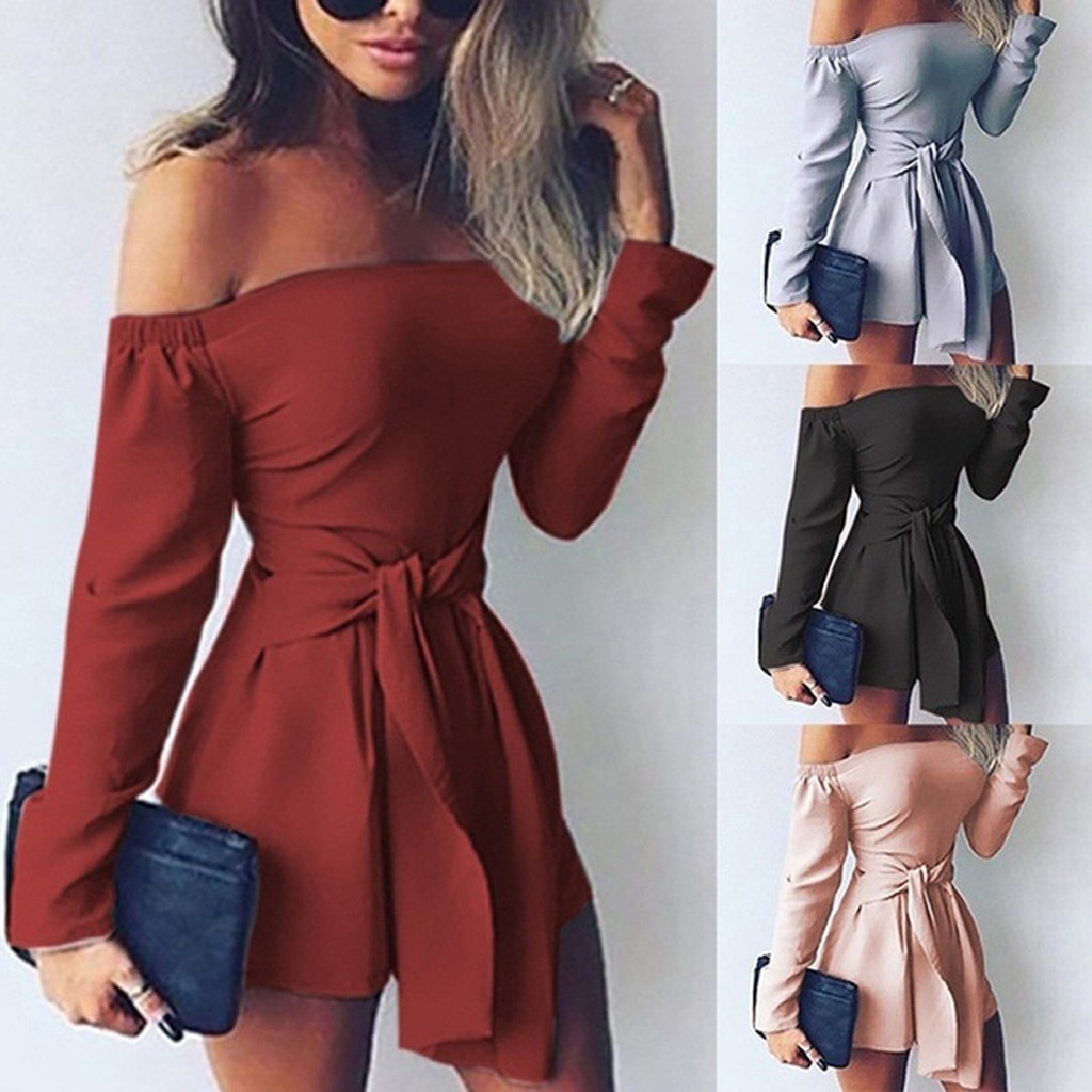 off the shoulder long sleeve jumpsuit