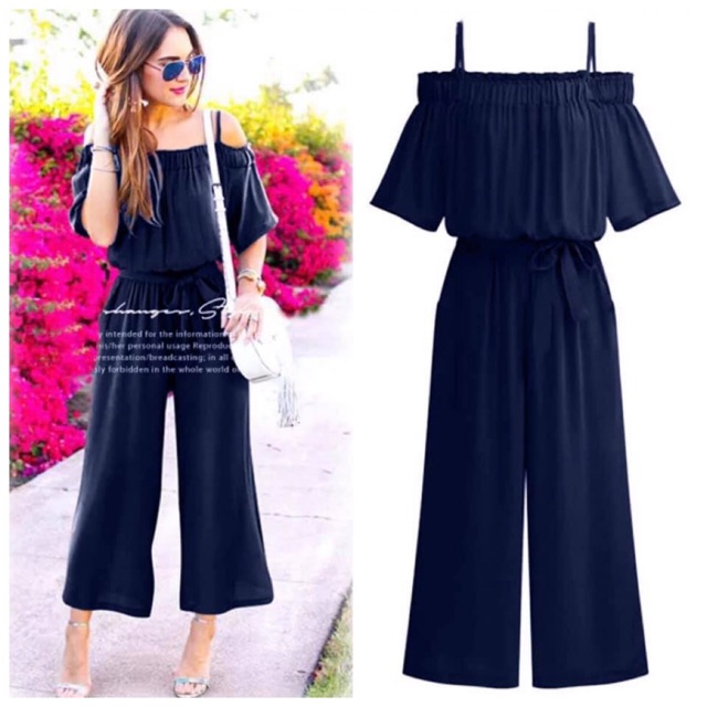 blue belted jumpsuit