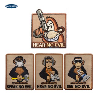 Speak Hear See No Evil Embroidery  Tactical Military Morale Velcro Patches Badges Combat Emblem Applique Hook backing for attachment to Tactical Hats and Gear #9