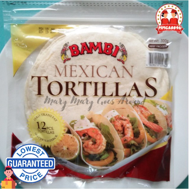 Bambi Tortillas Wrap 12pcs/pack 6" x 6" [soft tacos, shawarma wrap, burritos, quesadilla wrap