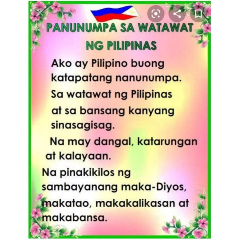 Panunumpa Sa Watawat Ng Pilipinas Printable 8272