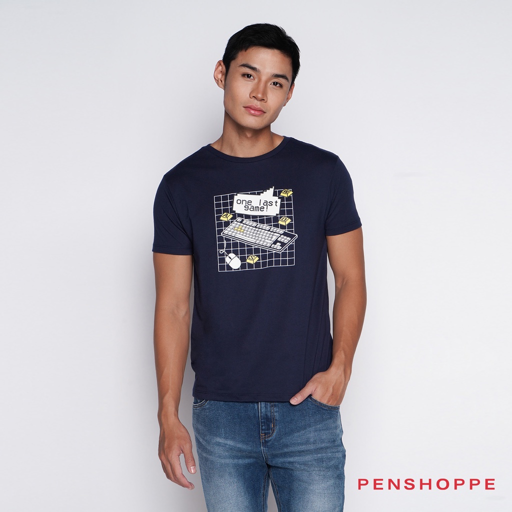 Penshoppe One Last Game Semi Fit Graphic Tshirt For Men (Navy Blue ...