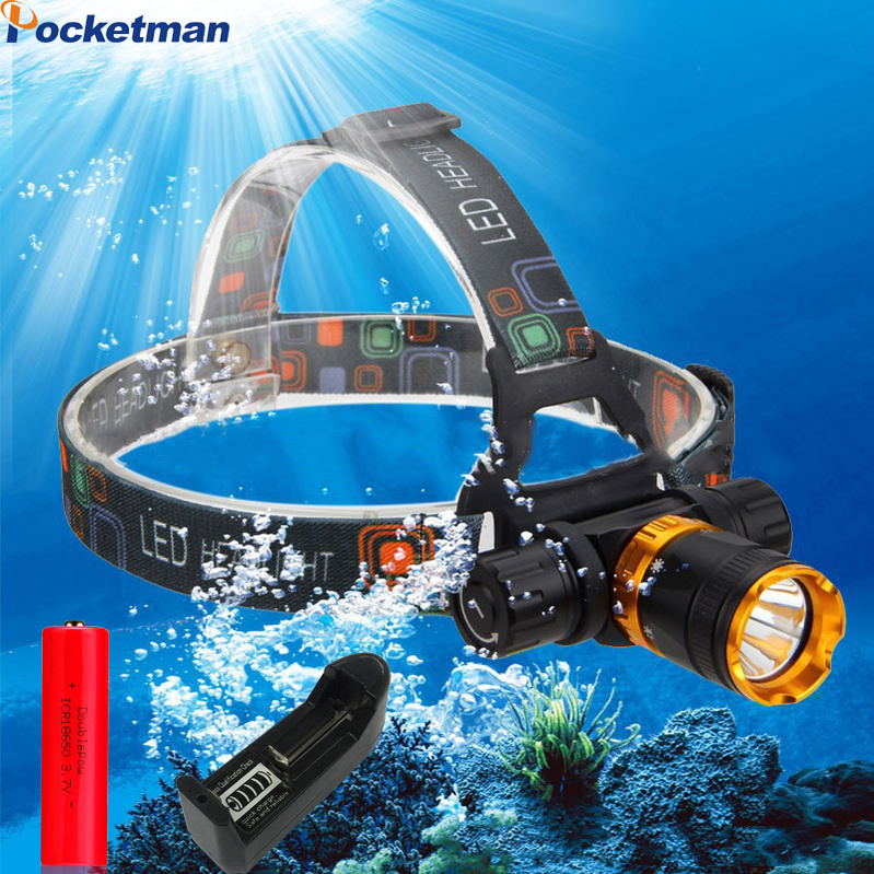 T6 LED Diving Headlamp Waterproof Dive Headlight Frontal rechargeable Flashlight Underwater