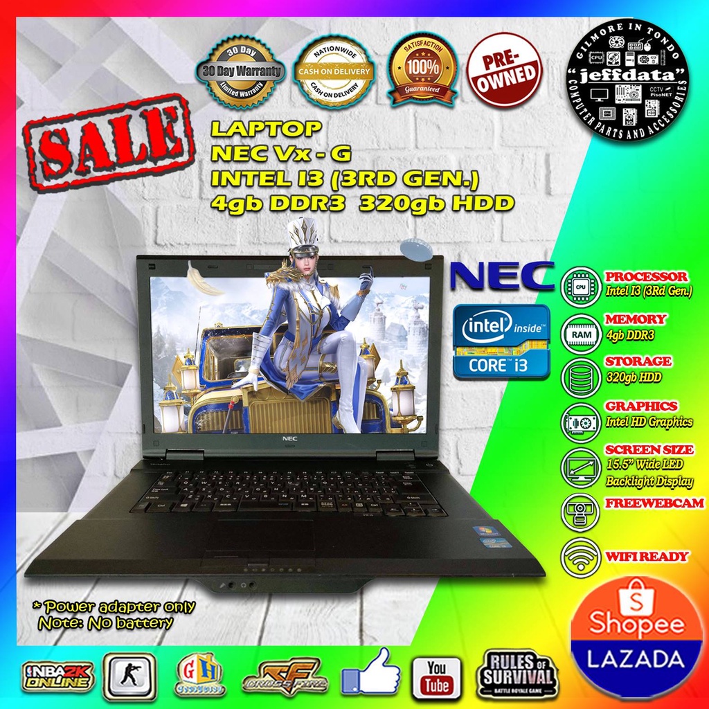 Laptop Nec Vx G Intel I3 2nd Gen 4gb 3gb Hdd Intel Hd Graphics 15 5 Wide Led Backlight No Battery Shopee Philippines