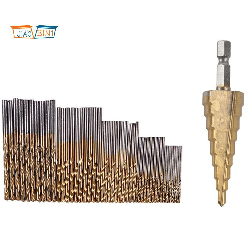 50Pcs 1/1.5/2.0/2.5/3Mm Hss Drill Bit Set & 1/4-Inch Hex Shank 3-12 4-20 4-12Mm Titanium Coated Step Drill Bit Set