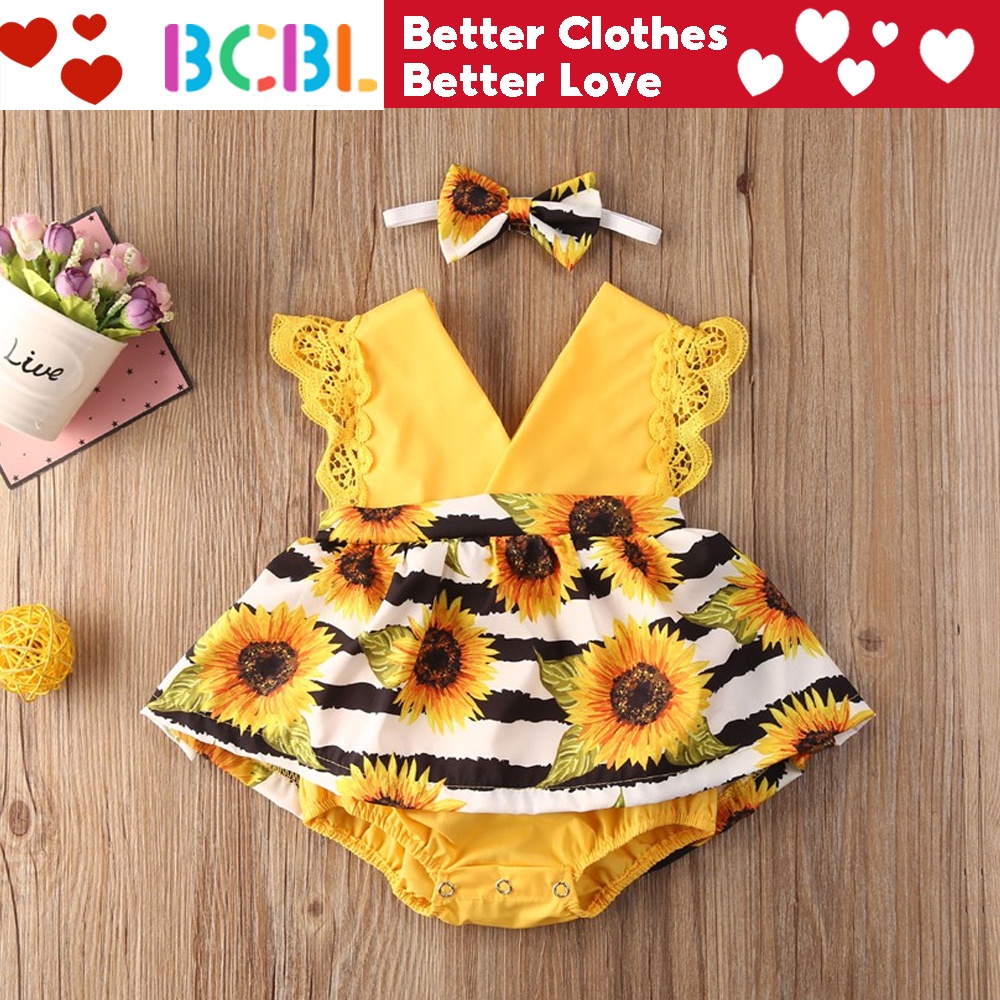 BCBL Sunflower Dress for Baby Girl with Headband Set 1 Year Old Pink