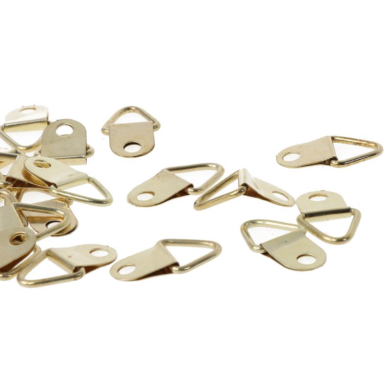 100PCS Gold Small DRing Picture Hanger with Screws Frame Triangle Ring