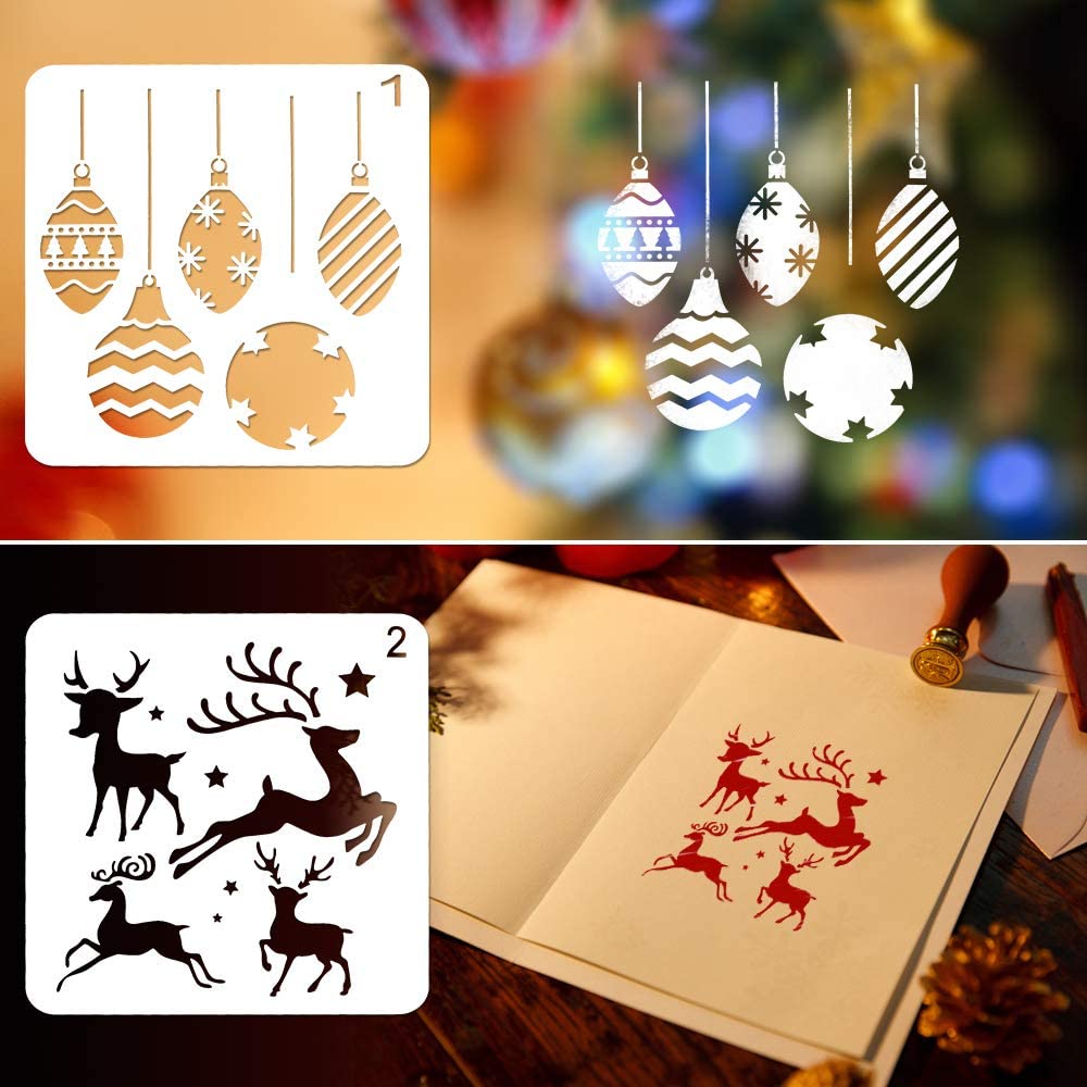 Spraying Window Glass Door Car Body Wood Journaling Scrapbook Holiday Xmas Snowflake DIY Decoratio 18 Pcs Christmas Stencils Template for Painting Reusable Plastic Craft for Art Drawing Painting 
