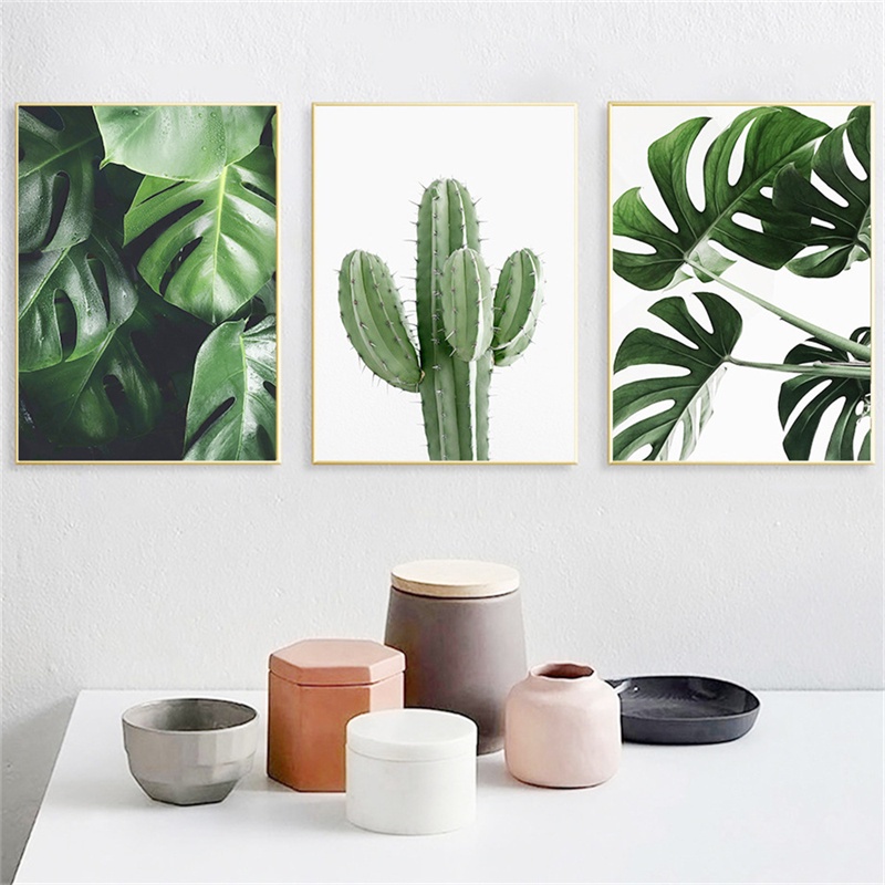 Green Plant Painting Monstera Poster Wall Art Canvas Picture Nordic Leaves Cactus Posters for Living Room Bedroom Home Decor