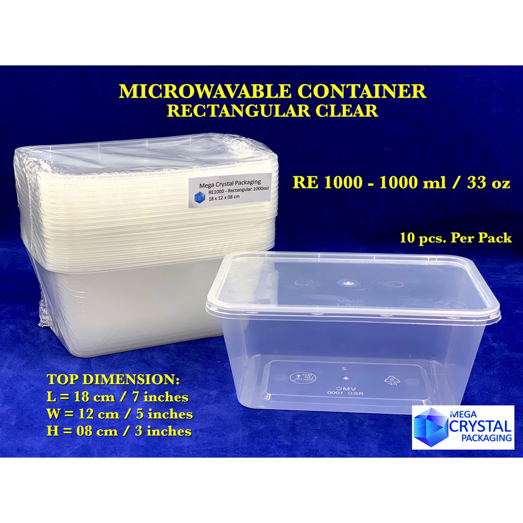 Microwavable Container Re 1000 Rectangular 1000 Ml 10 Pcs Per Pack Clear Shopee Philippines