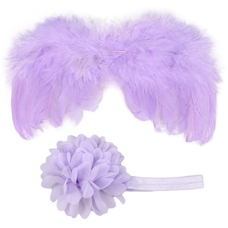 Dog Cat Costume Angel Wings Creative Small Pet Wing Supplies with Flower Headdress (Purple)