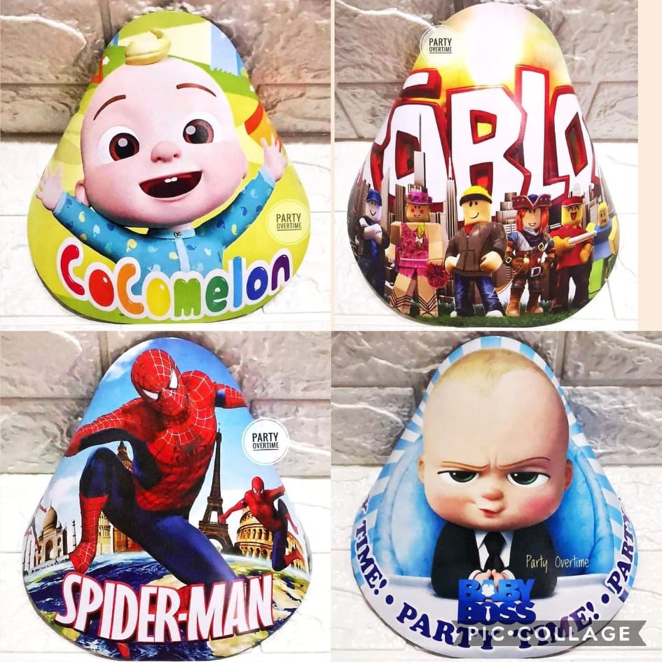 10 pcs Party Hat Cocomelon Roblox Spiderman Boss Baby Super Heroes Avengers Birthday Christening
