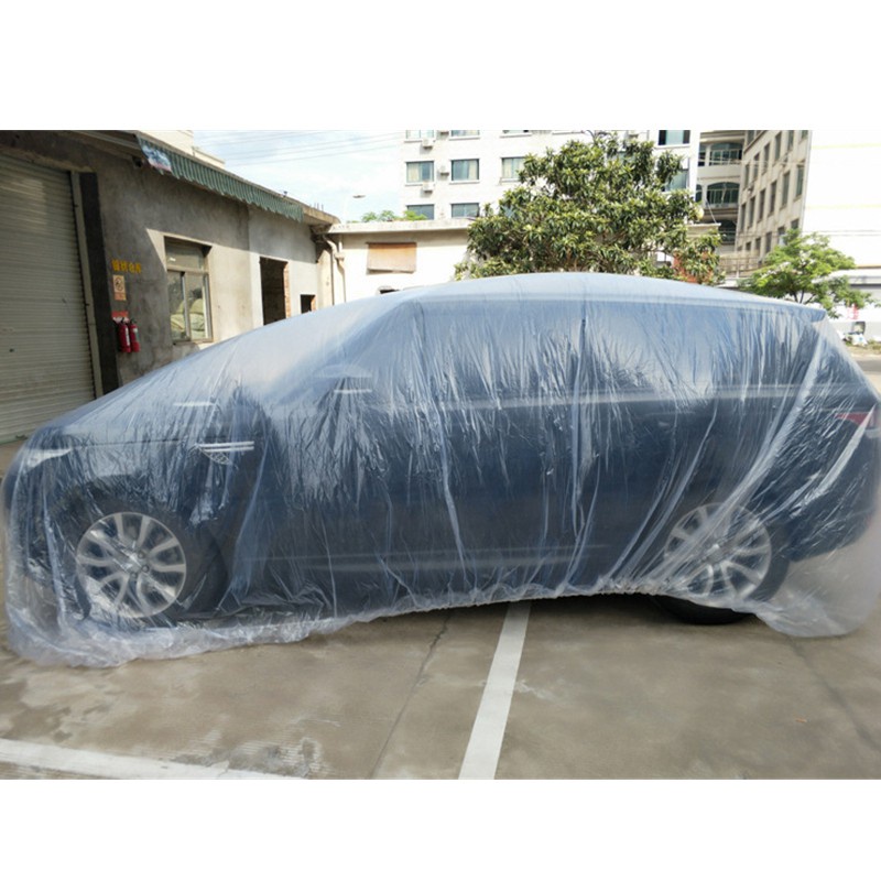PINSHANG Disposable Car Cover Waterproof Transparent Plastic Dustproof Cover Car Rain Covers White Transparent M
