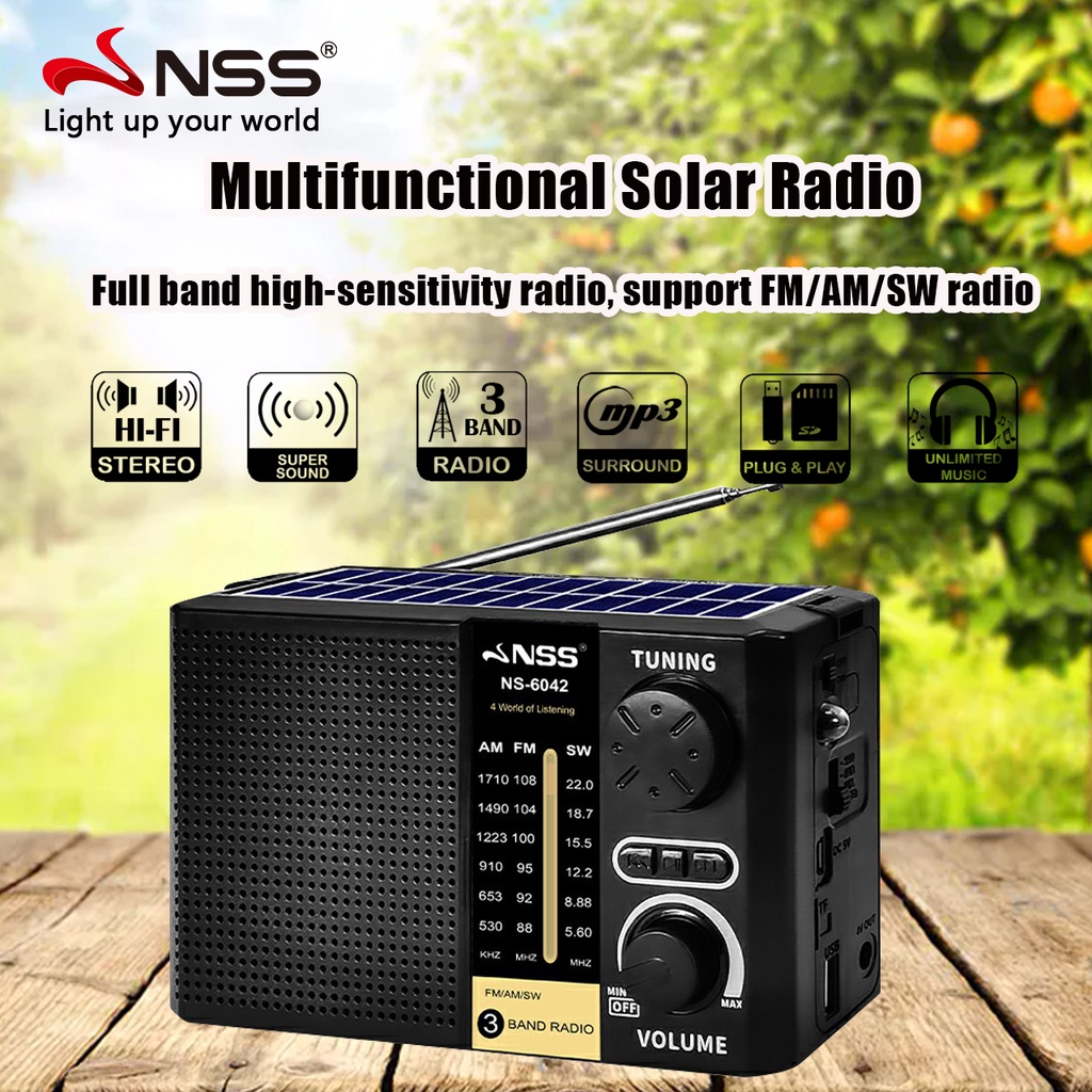 NSS Solar Radio Bluetooth Radio with 3 BAND FM/AM/SW USB/TF PLAYER NS