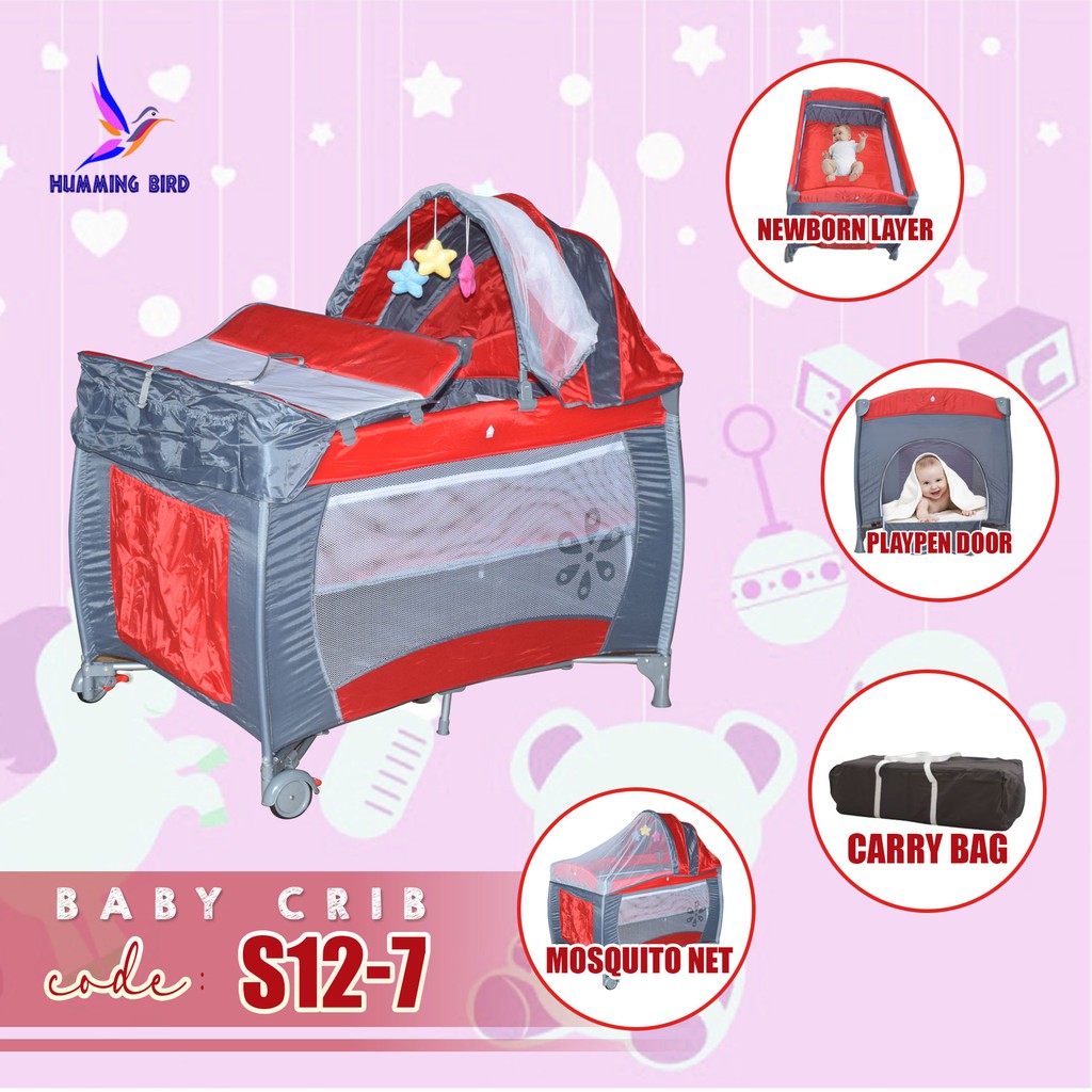 Hummingbird S127 MamaKids Travel Cot Portable play yard Multi Dots Bed