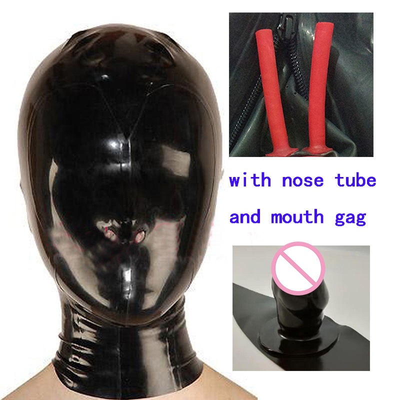 Sexy Exotic Lingerie Unisex Handmade Custom Latex Hoods Mask With Red Teeth Gag And Nasal Nose