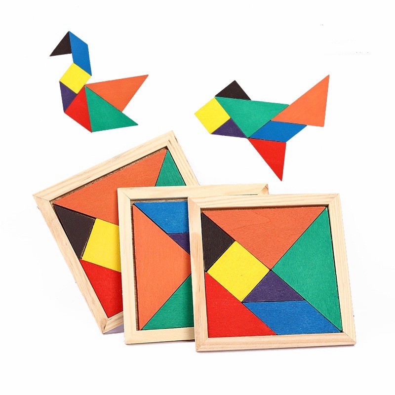 ED shop Tangram DiY rainbow colorful wooden jigsaw puzzle WITH size ...