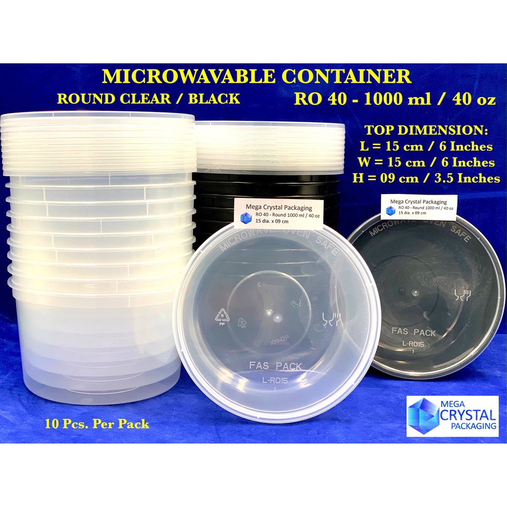 Microwavable Container Round Ro 40 1000 Ml 10 Pcs Per Pack Clear Black Shopee Philippines