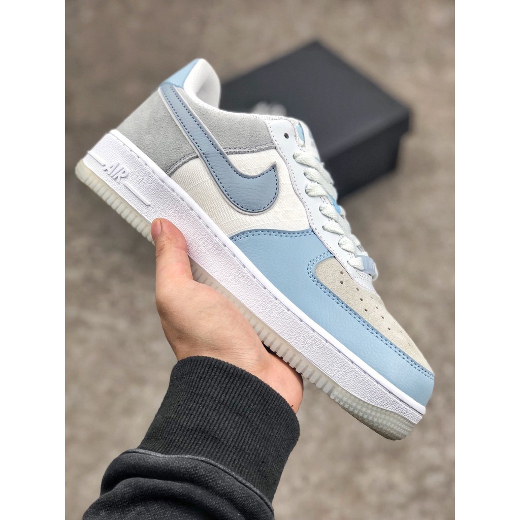 blue white and gray air force ones