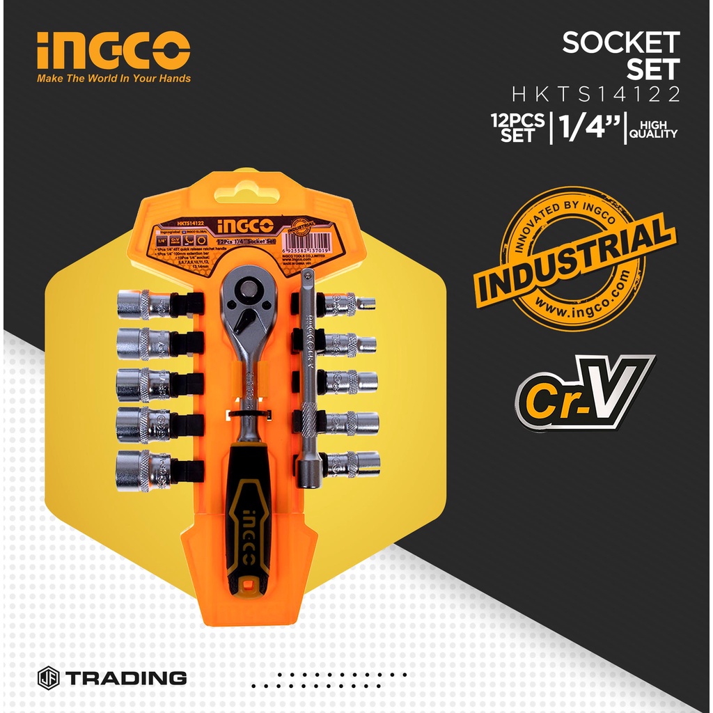 Ingco Original 12pcs 1/4" Socket Wrench Ratchet Spanner Set HKTS14122