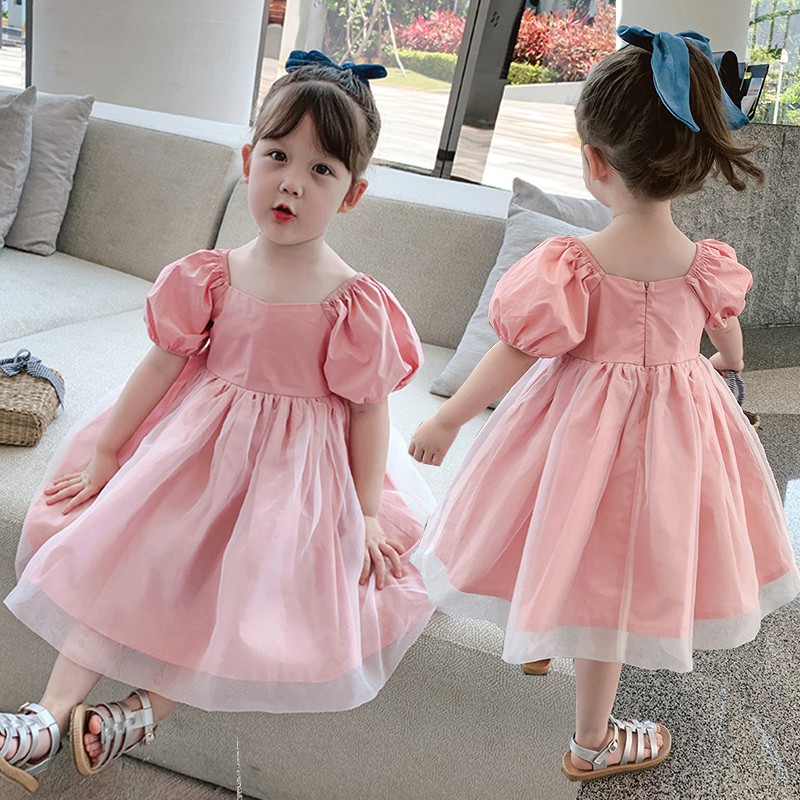 COD Ready Stock Kids Girls Dress Foreign Puff Sleeve Dresses for Baby ...