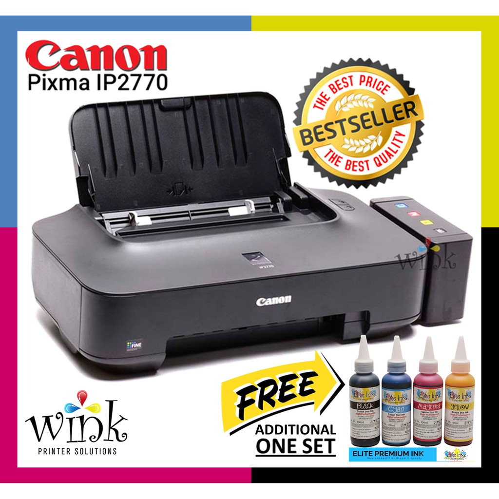 Canon Pixma Ip2770 Printer With Ciss And Elite Premium Dye Inks Plus Free 1 Set Elite Premium 1685