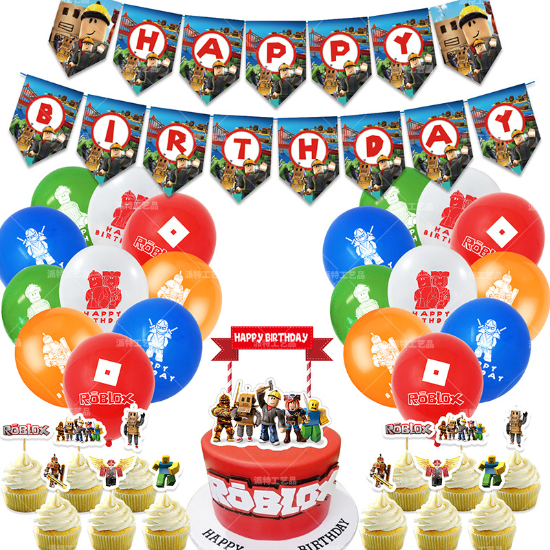 Roblox Theme Party Decoration Supplies Theme Birthday Cake Card Balloon Set Party Sets Shopee Philippines - 24pc new roblox bracelets and balloons combo party supplies decorations balloon favors goody bags centerpiece