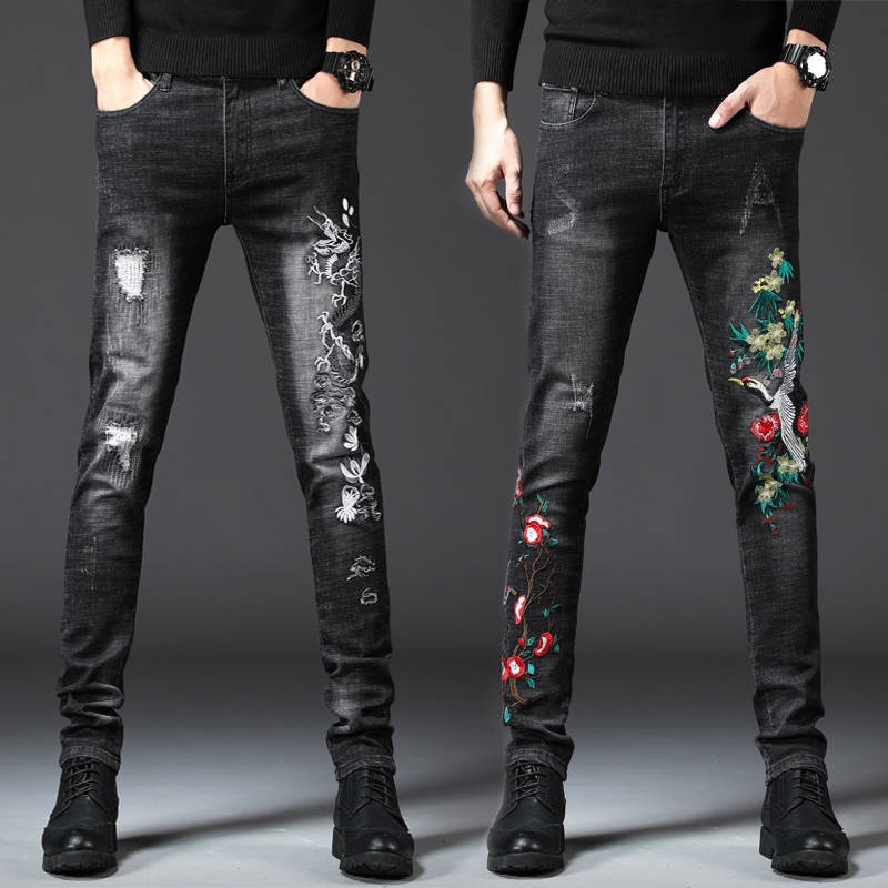 black flower jeans
