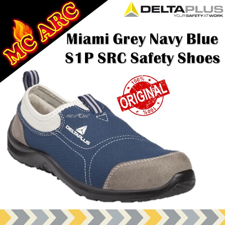 Delta Plus Miami Ladies Blue Grey Canvas Slip On Steel Toe Safety Trainers Shoes 