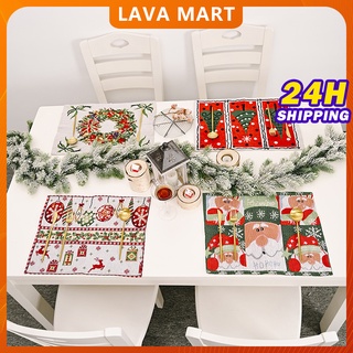 6PCS-A Christmas Placemats Set of 6,Christmas Table Mat,PVC Table Mat Waterproof Christmas Placemats Non-Slip Nonstick Heat Resistant Xmas Table Mats with Coaster