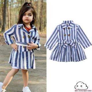 Toddler Girls Stripe Dress Casual Lapel 