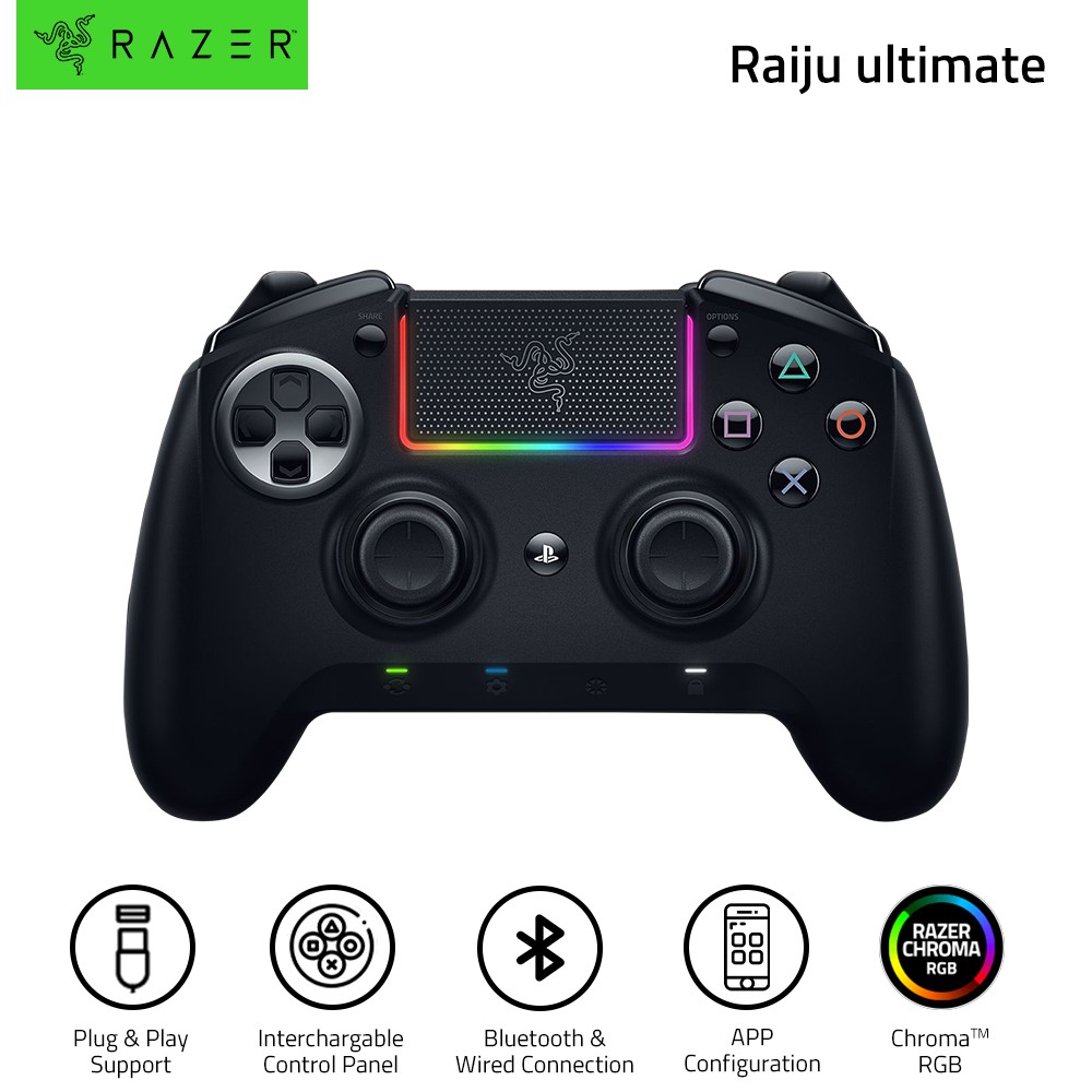 Razer Raiju Ultimate PS4 Controller RGB Game Controller w/ Bluetooth and Wired Connection Plug