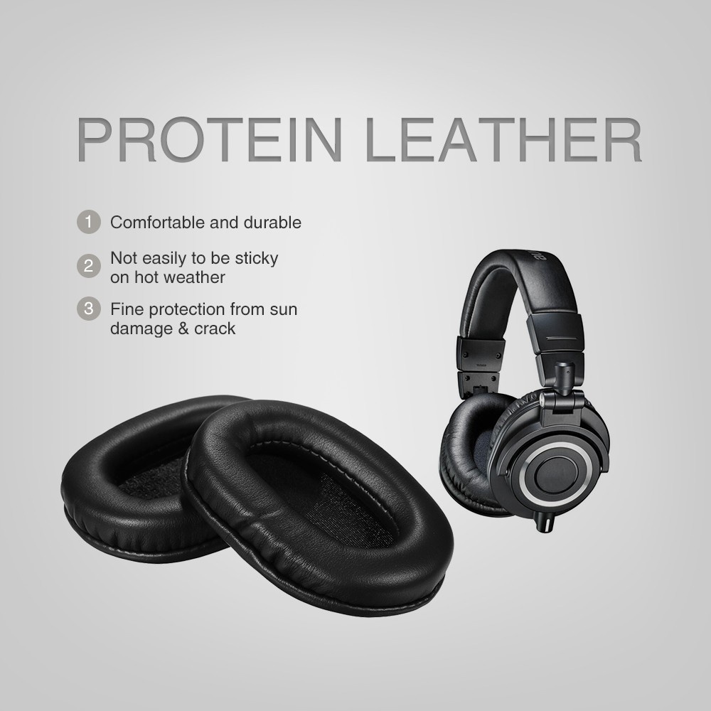 Replacement Memory Ear Pad Cushion Protein Leather for Audiotechnica ATHM40x M50 M50S M20 M30