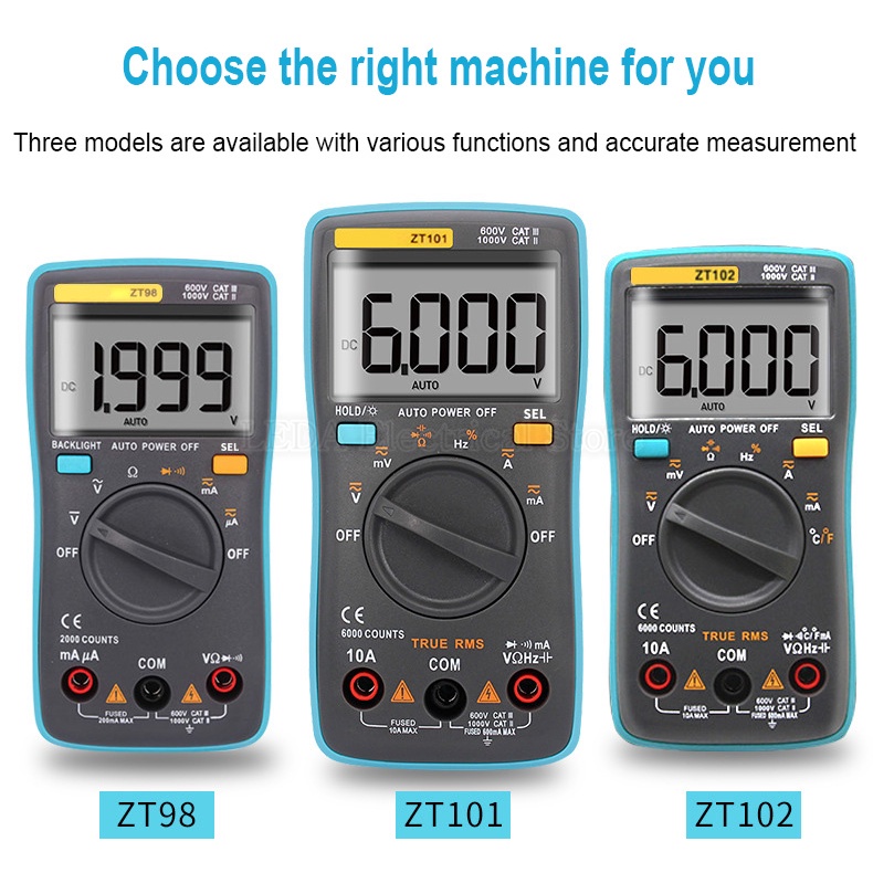 ZOTEK ZT98 ZT100 ZT101 ZT102 AC/DC Digital Multimeter Ammeter Volt Ohm