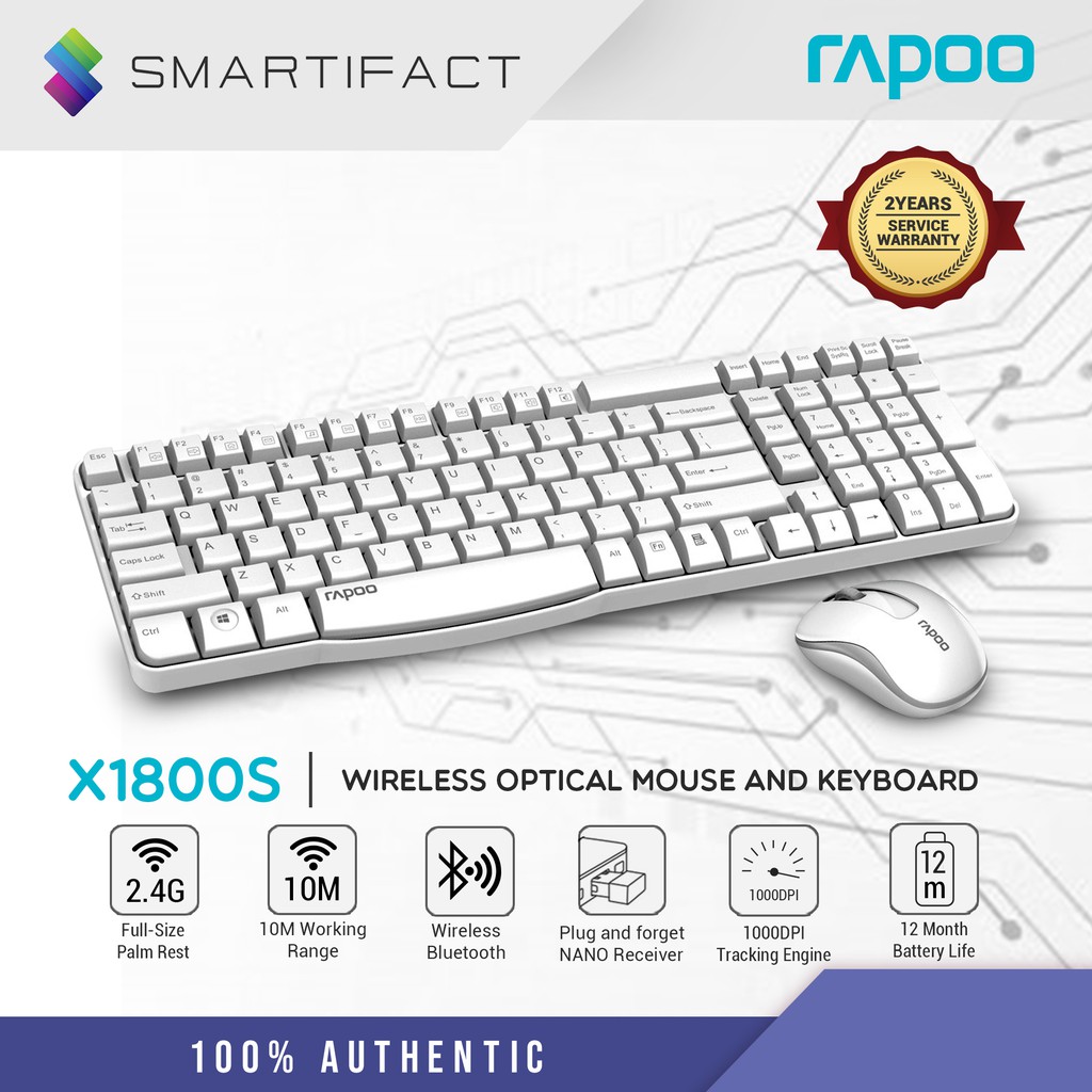 Rapoo X1800S Wireless Keyboard &amp; Mouse Combo Optical 2.4G 108 Keys 1000 Dpi  10M Transmision (White) | Shopee Philippines