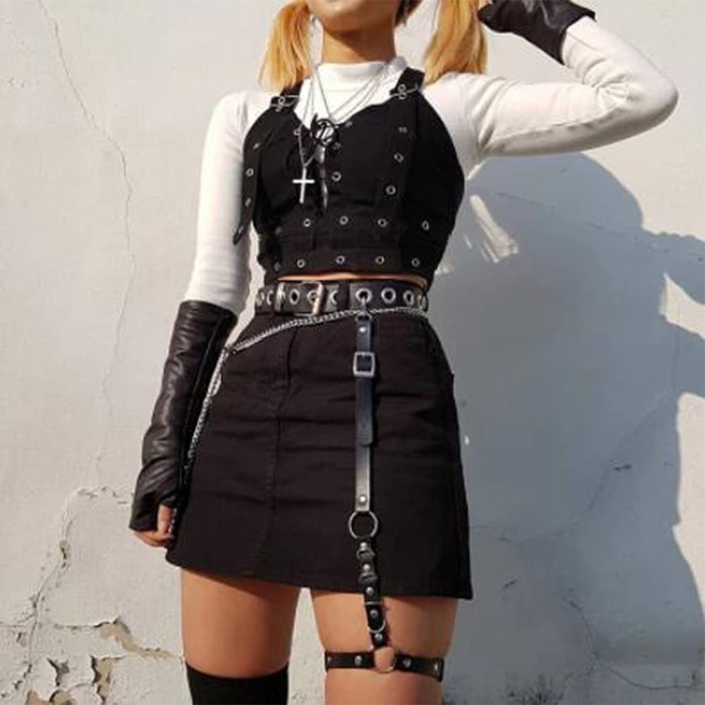 Bodiy Punk Leather Leg Harness Black Thigh Holster Nightclub Rave Gaters Belts Leg Chain Body#